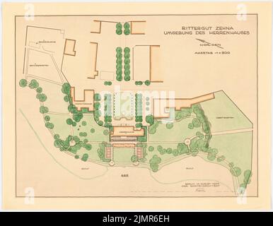 Barth Erwin (1880-1933), Rittergut Zei près de Güstrow (08,1930): Pause de Inv.-No 41203: Design pour la zone autour du manoir dans le plan d'étage 1: 500. Aquarelle légère brise sur la boîte, 60,5 x 77,8 cm (y compris les bords de balayage) Barth Erwin (1880-1933): Rittergut Zehna BEI Güstrow Banque D'Images