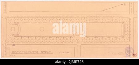 Barth Erwin (1880-1933), Bismarckplatz à Stolp (10,1928): Pause de Inv.-No 41110: Plan d'étage du lieu 1: 500, timbre. Légère rupture sur le carton, 23,8 x 55,6 cm (y compris les bords de balayage) Barth Erwin (1880-1933): Bismarckplatz, Stolp Banque D'Images