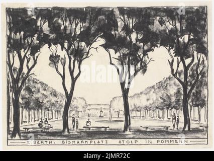 Barth Erwin (1880-1933), Bismarckplatz à Stolp (1928) : vue en perspective avec vue sur la place du monument Bismarck. Charbon sur transparent, 29,7 x 42,2 cm (y compris les bords de balayage) Barth Erwin (1880-1933): Bismarckplatz, Stolp Banque D'Images