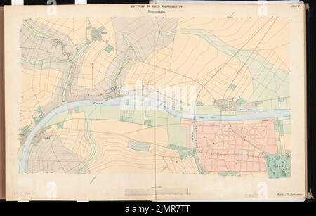 Houselle Wilhelm (1841-1910), approvisionnement en eau d'une grande ville. Concours Schinkel 1866 (1866): Plan du site 1: 10000; barre d'échelle. Tuche aquarelle sur la boîte, 60,5 x 94,9 cm (y compris les bords de balayage) Houselle Wilhelm (1841-1910): Wasserversorgung einer großen Stadt. Schinkelwettbewerb 1866 Banque D'Images