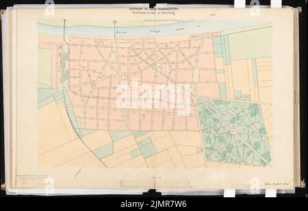 Houselle Wilhelm (1841-1910), approvisionnement en eau d'une grande ville. Concours Schinkel 1866 (1866): Selon le plan des lignes principales 1: 5000; barre d'échelle. Tuche aquarelle sur la boîte, 64 x 99,9 cm (y compris les bords de balayage) Houselle Wilhelm (1841-1910): Wasserversorgung einer großen Stadt. Schinkelwettbewerb 1866 Banque D'Images