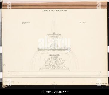 Houselle Wilhelm (1841-1910), approvisionnement en eau d'une grande ville. Concours Schinkel 1866 (1866): Springbrunnen: Voir 1:30; barre d'échelle. Encre sur carton, 51,2 x 62,2 cm (y compris les bords de balayage) Houselle Wilhelm (1841-1910): Wasserversorgung einer großen Stadt. Schinkelwettbewerb 1866 Banque D'Images