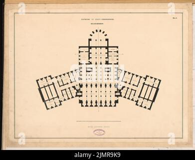 Busse Konrad (1835-1888), club House à Berlin. Concours Schinkel 1864 (1864): Grundliss Keller; barre d'échelle. Encre sur carton, 52,8 x 68,8 cm (y compris les bords de numérisation) Busse Konrad (1835-1888): Vereinshaus, Berlin. Schinkelwettbewerb 1864 Banque D'Images