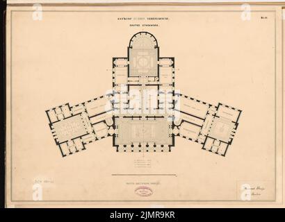 Busse Konrad (1835-1888), club House à Berlin. Concours Schinkel 1864 (1864): Plan d'étage 1st étage; barre d'échelle. Encre sur carton, 46,9 x 64,1 cm (y compris les bords de numérisation) Busse Konrad (1835-1888): Vereinshaus, Berlin. Schinkelwettbewerb 1864 Banque D'Images