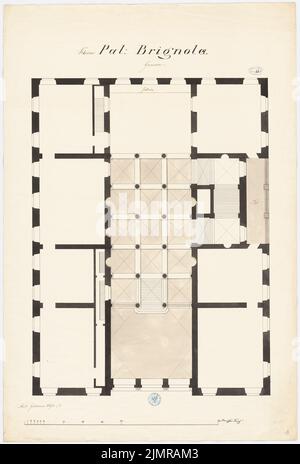 Messow Eduard, Palazzo Brignola à Gênes (sans dat.): Plan d'étage, yardstick à pied de Paris. Tuche aquarelle sur papier, 95,5 x 64,6 cm (y compris les bords de numérisation) Messow Eduard : Palazzo Brignola, Genua Banque D'Images