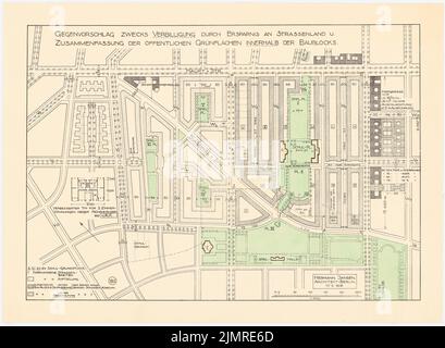 Jansen Hermann (1869-1945), proposition de développement African Straße, Berlin-Wedding (17 février 1916): Grund- und Dialtplan 1: 2000. Crayons de couleur sous pression sur papier, 52 x 70,8 cm (y compris les bords de balayage) Jansen Hermann (1869-1945): Bebauungsvorschlag Afrikanische Straße, Berlin-Wedding Banque D'Images
