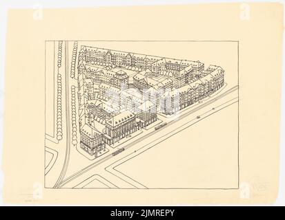 Jansen Hermann (1869-1945), plan de développement Schöneberger Südände, Berlin (1910-1910): Perspective (spectacle d'oiseaux). Encre sur transparent, 45,7 x 63 cm (y compris les bords de balayage) Jansen Hermann (1869-1945): Bebauungsplan Schöneberger Südgelände, Berlin Banque D'Images