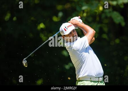 Greensboro, Caroline du Nord, États-Unis. 7 août 2022: Airban Lahiri est à deux au cours de la dernière manche du championnat Wyndham 2022 au Sedgefield Country Club de Greensboro, NC. Scott Kinser/CSM Credit: CAL Sport Media/Alay Live News Banque D'Images