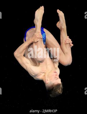 Angus Menmuir, en Écosse, en action lors de la finale de la plate-forme hommes 10m au Sandwell Aquatics Centre le dix jour des Jeux du Commonwealth 2022 à Birmingham. Date de la photo: Dimanche 7 août 2022. Banque D'Images