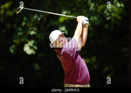 Greensboro, Caroline du Nord, États-Unis. 7 août 2022: John huh débarque sur deux lors de la dernière partie du championnat 2022 Wyndham au Sedgefield Country Club à Greensboro, NC. Scott Kinser/CSM Credit: CAL Sport Media/Alay Live News Banque D'Images