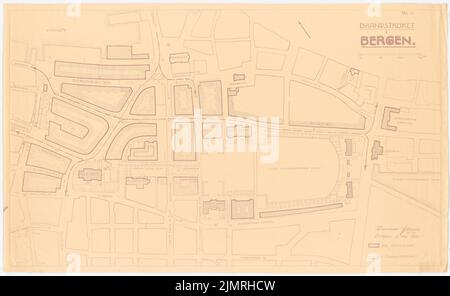 Jansen Hermann (1869-1945), plan de développement partiel, Bergen (02.05.1920) : selon le plan 1 : 1000, phase 2. Rupture sur papier, 69,3 x 113,1 cm (y compris les bords de balayage) Jansen Hermann (1869-1945): Teilbebauungsplan, Bergen Banque D'Images