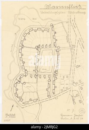 Jansen Hermann (1869-1945), plan de développement Schäferkamp Marienfließ (03.12.1929) : Département 1 : 1000. Crayon sur transparent, 62,7 x 45,3 cm (y compris les bords de balayage) Jansen Hermann (1869-1945): Bebauungsplan Schäferkamp Marienfließ Banque D'Images