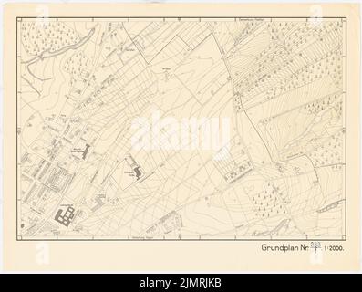 Jansen Hermann (1869-1945), plan de développement Hagen (1931-1931) : feuille de calcul de la carte de base avec les lignes d'altitude, ministère 233, fiche 1 : 2000. Lithographie sur papier, 76,4 x 101 cm (y compris les bords de balayage) Jansen Hermann (1869-1945): Hagen Bebauungsplan Banque D'Images