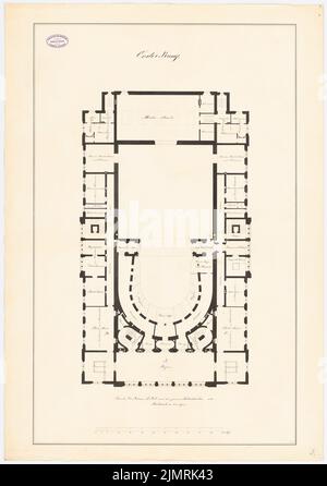 WANSTRAT A., Hoftheater à Braunschweig (1858) : Grundriss 1st place. Encre sur papier, 95,7 x 67,4 cm (y compris les bords de balayage) Wanstrat A. : Hoftheater, Braunschweig Banque D'Images