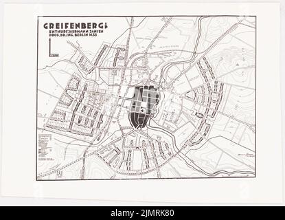 Jansen Hermann (1869-1945), plan de développement de la ville, Greifenberg (22 septembre 1928) : (sous le n° Inv 21464 et 21465): plan de base 1: 2500, composé de deux parties. Pression sur papier, 15,9 x 22 cm (y compris les bords de balayage) Jansen Hermann (1869-1945): Bebauungsplan der Stadterweiterung, Greifenberg Banque D'Images