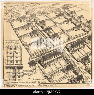 Jansen Hermann (1869-1945), plan de développement de Bamberg (29 octobre 1937) : selon le plan et la perspective (spectacle d'oiseaux). Charbon et encre sur transparent, 52,7 x 55,9 cm (y compris les bords de balayage) Jansen Hermann (1869-1945): Bebauungsplan Bamberg Banque D'Images