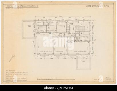 Jansen Hermann (1869-1945), Haus Jansen à Berlin-Grunewald (13 janvier 1936): Grundriss OG 1:50. Crayon sur transparent, 46,5 x 63,4 cm (y compris les bords de balayage) Jansen Hermann (1869-1945): Haus Jansen, Berlin-Grunewald Banque D'Images