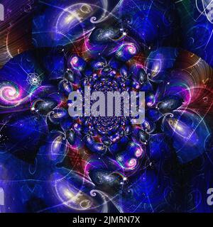 Image de galaxie fractale abstraite rendue numériquement. 3D rendu Banque D'Images
