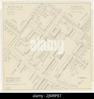 Jansen Hermann (1869-1945), agrandissement de la ville de Burga (23 mai 1944) : carré Tsarin Johanna, vue perspective, barre d'échelle. Rupture légère sur papier, 47,4 x 47,9 cm (y compris les bords de balayage) Jansen Hermann (1869-1945): Stadterweiterung Burgas Banque D'Images