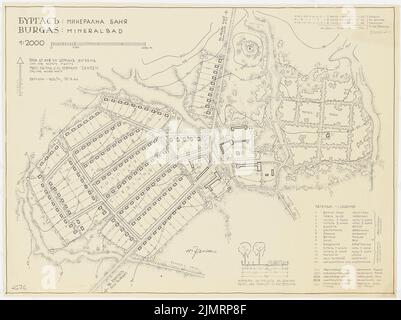 Jansen Hermann (1869-1945), agrandissement de la ville de Burga (21 juillet 1944) : Mineralbad, plan du site 1 : 2000, profils des rues 1 : 200. Rupture légère sur papier, 63,9 x 85,3 cm (y compris les bords de balayage) Jansen Hermann (1869-1945): Stadterweiterung Burgas Banque D'Images