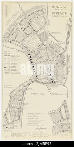 Jansen Hermann (1869-1945), agrandissement de la ville de Burga (13 mai 1944) : Ministère 1 : 1000. Rupture légère sur papier, 86,2 x 45,4 cm (y compris les bords de balayage) Jansen Hermann (1869-1945): Stadterweiterung Burgas Banque D'Images