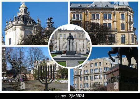 La jolie ville ukrainienne de Lviv avec ses églises et ses palais dans le petit centre historique, qui se réfèrent à des atmosphères suggestives et romantiques Banque D'Images