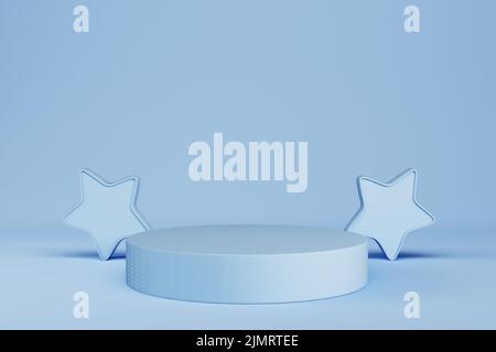 Arrière-plan abstrait pastel minimal. Socle ou podium cylindrique bleu clair avec étoiles pour l'affichage des produits. 3d illustration Banque D'Images