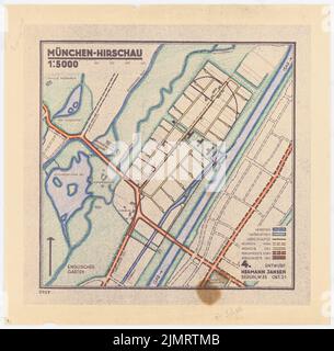 Jansen Hermann (1869-1945), Plan de construction Munich-Hirschau (10,1931): Schéma structurel du plan de base 1: 5000. Crayon de couleur sur une rupture de papier, 41,5 x 42,2 cm (y compris les bords de balayage) Jansen Hermann (1869-1945): Bebauungsplan München-Hirschau Banque D'Images