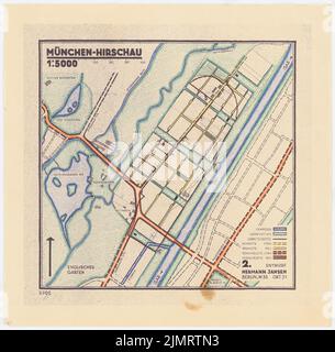 Jansen Hermann (1869-1945), Plan de construction Munich-Hirschau (10,1931): Schéma structurel du plan de base 1: 5000. Rupture légère sur papier, 41,4 x 42,1 cm (y compris les bords de balayage) Jansen Hermann (1869-1945): Bebauungsplan München-Hirschau Banque D'Images