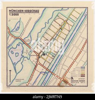 Jansen Hermann (1869-1945), Plan de construction Munich-Hirschau (10,1931): Schéma structurel du plan de base 1: 5000. Crayon de couleur sur une rupture de papier, 37 x 37,7 cm (y compris les bords de balayage) Jansen Hermann (1869-1945): Bebauungsplan München-Hirschau Banque D'Images