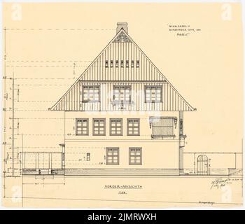 Blunck Erich (1872-1950), maison unifamiliale à Berlin-Nikolassee (12,1906) : RISS 1:50 vue de face. Encre sur transparent, 42,1 x 49,1 cm (y compris les bords de numérisation) Blunck Erich (1872-1950): Einfamilienwohnhaus, Berlin-Nikolassee Banque D'Images