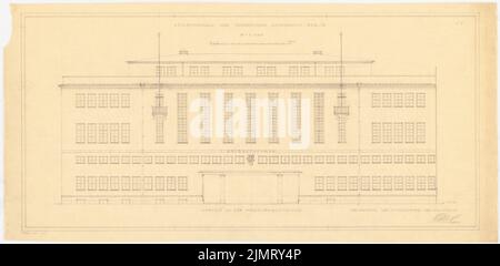 Blunck Erich (1872-1950), Maison étudiante de l'Université technique de Berlin-Charlottenburg (1930): Rissing: Vue de Hardenberstrasse 1: 100. Crayon sur transparent, 33,5 x 68,4 cm (y compris les bords de balayage) Blunck Erich (1872-1950): Studententenhaus der Technischen Hochschule Berlin-Charlottenburg Banque D'Images