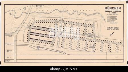 Jansen Hermann (1869-1945), Plan de construction Munich-Hirschau (18 octobre 1932): Variante 10: Selon plan 1: 1000. Rupture légère sur papier, 84,3 x 163,7 cm (y compris les bords de balayage) Jansen Hermann (1869-1945): Bebauungsplan München-Hirschau Banque D'Images