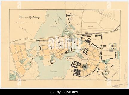 Jansen Hermann (1869-1945), plans de développement pour la ville de Stadtfeld et Königskoppel près de Rendsburg (1910-1910): Carte de Rendsburg 1: 5000. Crayon sur pression coloré sur papier, 31 x 44,7 cm (y compris les bords de balayage) Jansen Hermann (1869-1945): Bebaungspläne zur Stadterweiterung Stadtfeld und Königskoppel, Rendsburg Banque D'Images