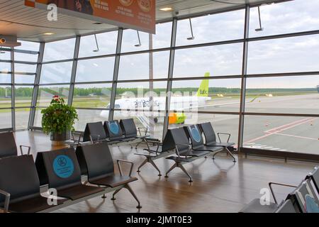 Vue d'avion, terminal de l'aéroport. Banque D'Images