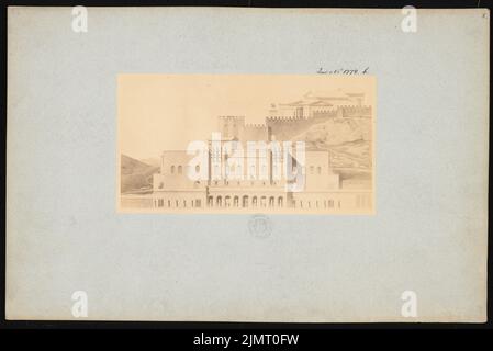 Artistes inconnus, dessins d'enregistrement de l'Acropole à Athènes (avant 1890): Vue de côté dans un dessin de reconstruction de l'acropole à Athènes. Photo sur papier, 32,7 x 48,9 cm (y compris les bords de numérisation) Unbek. Künstler : Akropolis, Athènes Banque D'Images