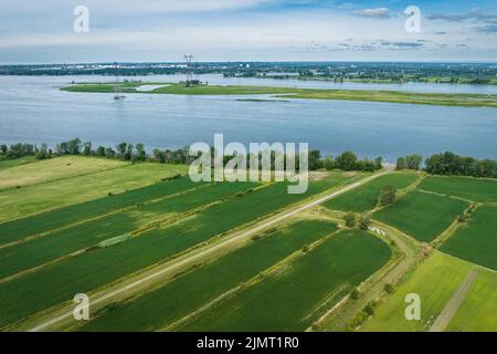 Vue aérienne des champs agricoles de la vallée du Saint-Laurent, Québec, Canada Banque D'Images