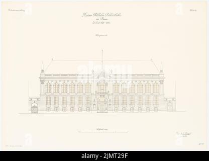 Architecte inconnu, bibliothèque Kaiser-Wilhelm à Poznan (25.03.1903): Vue principale supérieure 1: 100. Lithographie colorée sur la boîte, 64,4 x 89,4 cm (y compris les bords de balayage) Hinckeldeyn Carl (1847-1927): Kaiser-Wilhelm-Bibliothek, Posen Banque D'Images