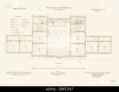 Architecte inconnu, Kadettenhaus de la garnison Potsdam. Bâtiments supplémentaires (30 avril 1913): Bâtiment d'enseignement: Plan d'étage 2nd étage 1: 100. Lithographie colorée sur papier, 51,2 x 70,5 cm (y compris les bords de numérisation) N.N. : Kadettenhaus der Garnison Potsdam. Ergänzungsbauten Banque D'Images