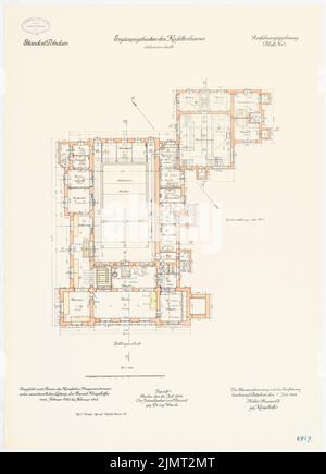 Architecte inconnu, Kadettenhaus de la garnison Potsdam. Bâtiments supplémentaires (01.07.1914): Piscine: Plan d'étage Keller 1: 100. Lithographie colorée sur papier, 71,1 x 51,5 cm (y compris les bords de numérisation) N.N. : Kadettenhaus der Garnison Potsdam. Ergänzungsbauten Banque D'Images