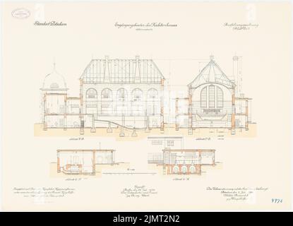 Architecte inconnu, Kadettenhaus de la garnison Potsdam. Bâtiments supplémentaires (02.07.1914): Piscine: Section longitudinale, section transversale 1: 100. Lithographie colorée sur papier, 51,2 x 70,8 cm (y compris les bords de numérisation) N.N. : Kadettenhaus der Garnison Potsdam. Ergänzungsbauten Banque D'Images