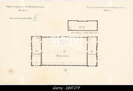 Architecte inconnu, Kadettenhaus de la garnison Potsdam. Bâtiments supplémentaires (1912-1912): Bâtiment résidentiel de service n° 6: Grenier Grundriss 1: 200. Lithographie sur carton, 21,4 x 33,3 cm (y compris les bords de balayage) N.N. : Kadettenhaus der Garnison Potsdam. Ergänzungsbauten Banque D'Images