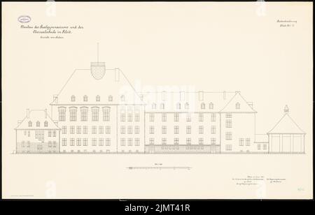 Architecte inconnu, Realgasis et Oberrealschule à Tilsit (06,1913): RISS Süd View 1: 100. Lithographie sur carton, 71,1 x 111 cm (y compris les bords de balayage) N.N. : Salle de sport et Oberrealschule, Tilsit Banque D'Images