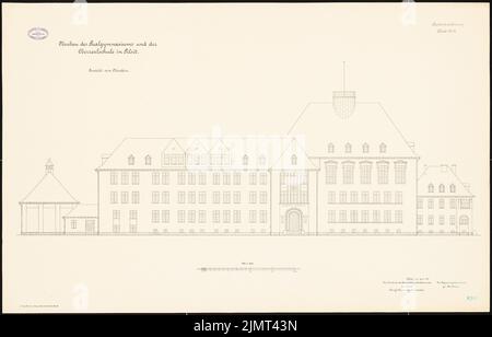 Architecte inconnu, Realgasis et Oberrealschule à Tilsit (06,1913): Vue nord vue nord. Lithographie sur carton, 71 x 110,8 cm (y compris les bords de balayage) N.N. : Salle de sport et Oberrealschule, Tilsit Banque D'Images