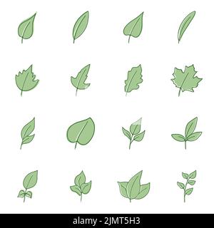 Icônes de feuilles de style plat, isolées sur fond blanc Banque D'Images