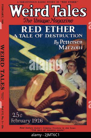 Couverture de Weird Tales, février 1926, Volume 7, Numéro 2. Red Ether, par Pettersen Marzoni. Art de couverture par C. Barker Petrie, Jr Banque D'Images