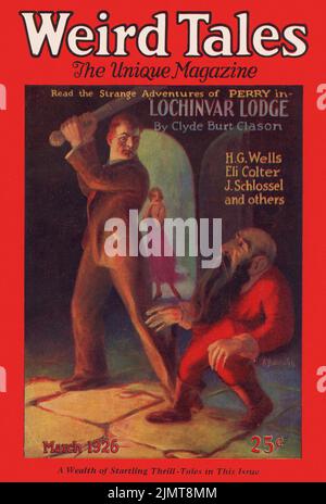Couverture de Weird Tales, mars 1926, volume 7, numéro 3. Lochinvar Lodge, par Clyde Burt Clason. Couverture par Andrew Brosnatch Banque D'Images