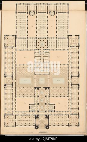 Zaar Carl (1849-1924), Landesbibliothek Berlin. Concours Schinkel 1875 (1875): Plan d'étage 1st étage; barre d'échelle. Tuche aquarelle sur la boîte, 85,2 x 54,6 cm (y compris les bords de balayage) Zaar Carl (1849-1924): Landesbibliothek Berlin. Schinkelwettbewerb 1875 Banque D'Images