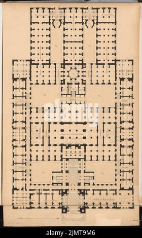 Zaar Carl (1849-1924), Landesbibliothek Berlin. Concours Schinkel 1875 (1875): Plan d'étage rez-de-chaussée; bar à échelle. Encre sur carton, 87,7 x 54,6 cm (y compris les bords de balayage) Zaar Carl (1849-1924): Landesbibliothek Berlin. Schinkelwettbewerb 1875 Banque D'Images