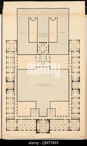 Zaar Carl (1849-1924), Landesbibliothek Berlin. Concours Schinkel 1875 (1875): Plan d'étage 2nd étage; barre d'échelle. Tuche aquarelle sur la boîte, 87,9 x 55,1 cm (y compris les bords de balayage) Zaar Carl (1849-1924): Landesbibliothek Berlin. Schinkelwettbewerb 1875 Banque D'Images